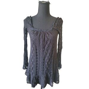 Millibon Black Lace Long Sleeve Gothic Grunge Long Line Blouse – Size M Fairy